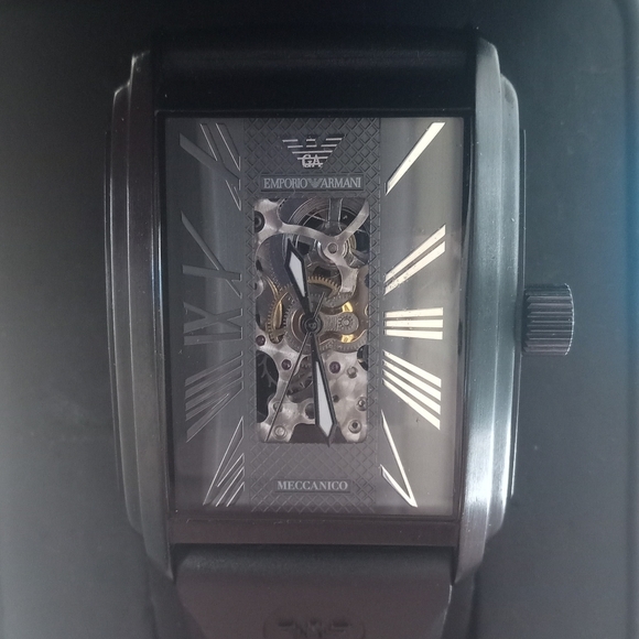 Emporio Armani Meccanico Black Rectangular Dial Silicone Strap Automatic Watch - Picture 8 of 15